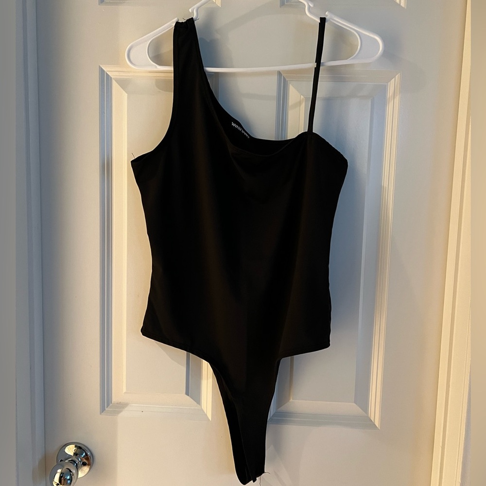 Black Asymmetrical Sleeveless Bodysuit